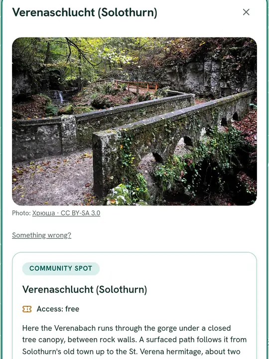 Place panel of a community spot: photo with credit and the labelled community block