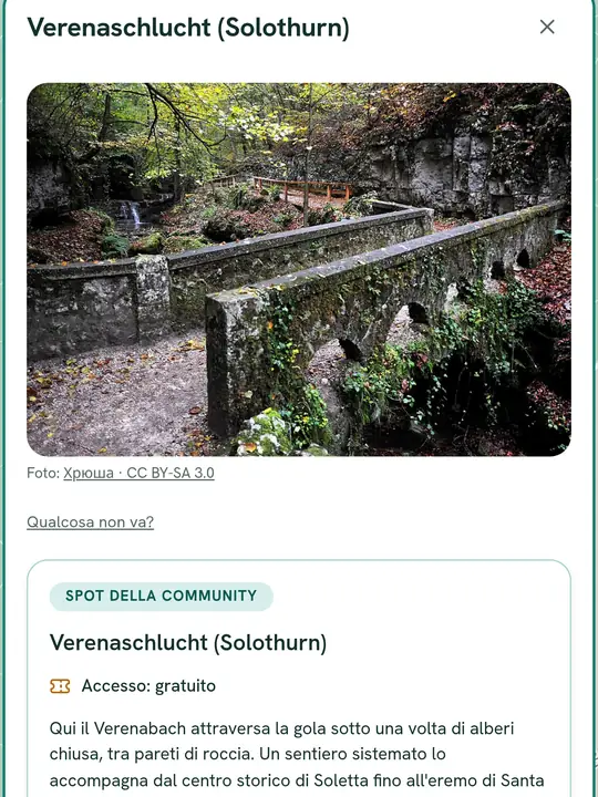 Pannello di uno spot della community: foto con credito e il blocco community identificato